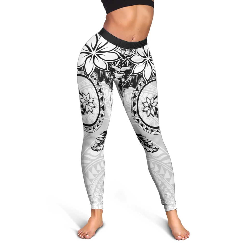 Polynesian Pattern With Plumeria Flowers Leggings White - Polynesian Pride