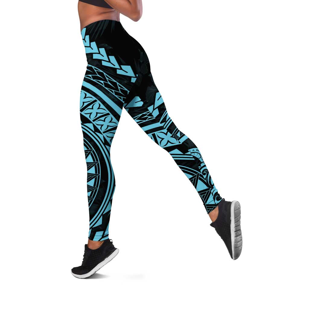 Polynesian Pride Leggings Turtle Hibiscus Luxury Style - Aquamarine - Polynesian Pride
