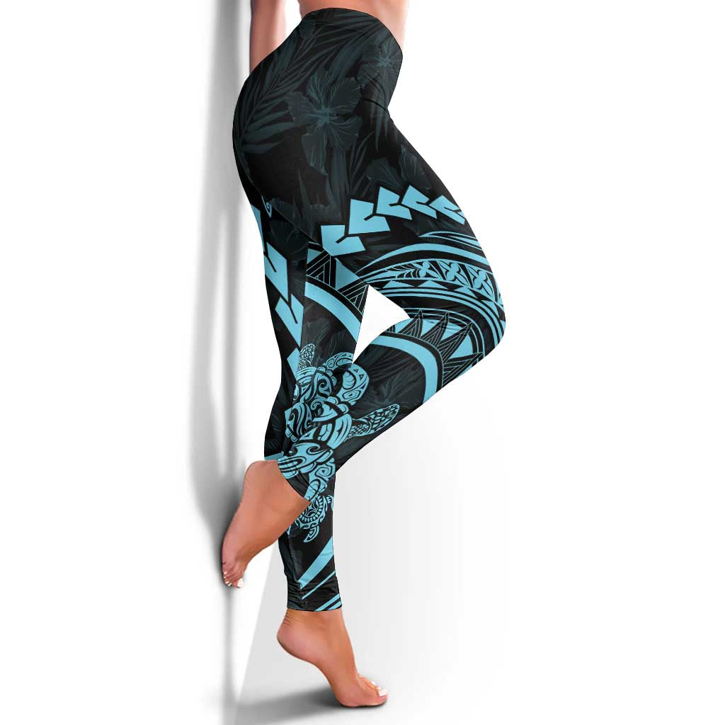 Polynesian Pride Leggings Turtle Hibiscus Luxury Style - Aquamarine - Polynesian Pride