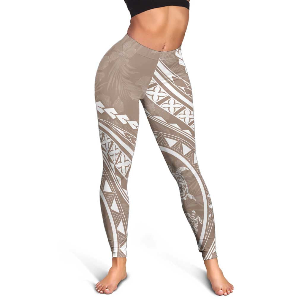 Polynesian Pride Leggings Turtle Hibiscus Luxury Style - Beige - Polynesian Pride