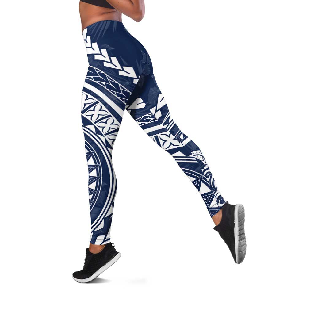 Polynesian Pride Leggings Turtle Hibiscus Luxury Style - Navy - Polynesian Pride