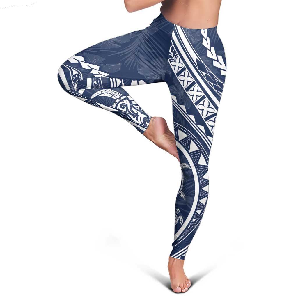 Polynesian Pride Leggings Turtle Hibiscus Luxury Style - Navy - Polynesian Pride