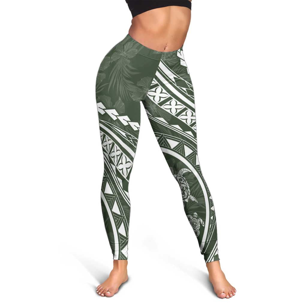 Polynesian Pride Leggings Turtle Hibiscus Luxury Style - Sage - Polynesian Pride
