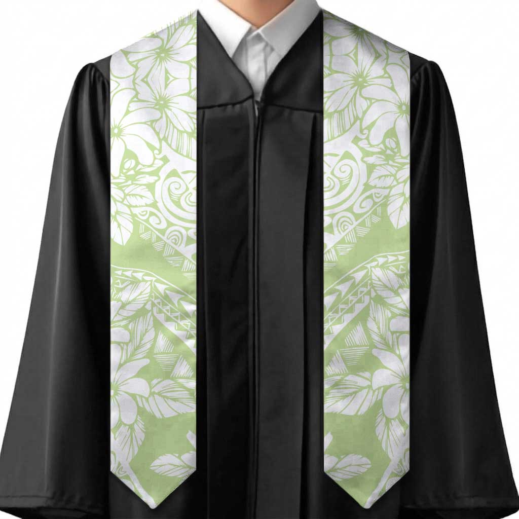 Polynesian Tiare Flower Sage Green Pastel Graduation Stole LT14 - Polynesian Pride