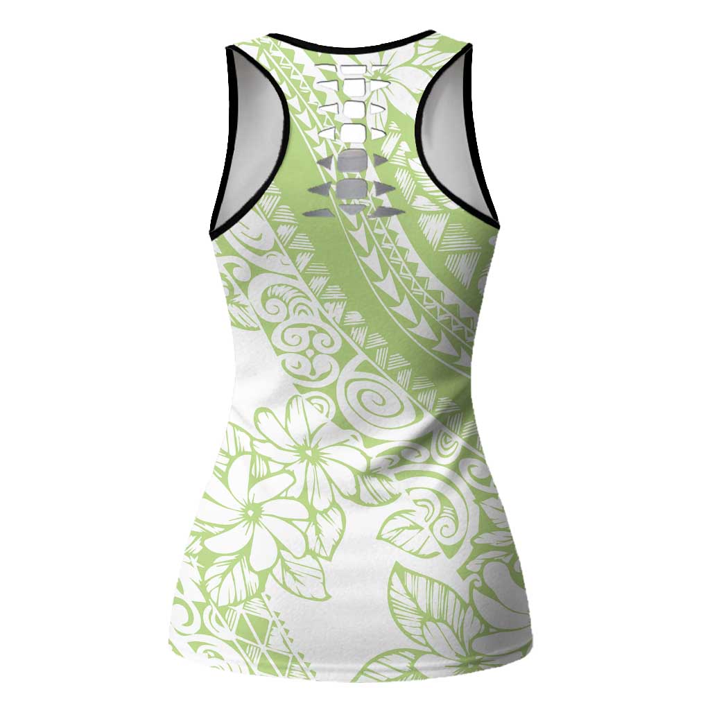 Polynesian Tiare Flower Sage Green Pastel Hollow Tank Top LT14 - Polynesian Pride