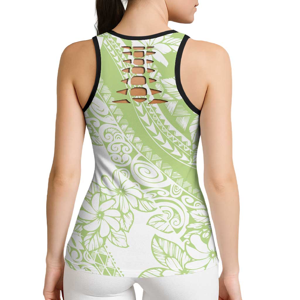 Polynesian Tiare Flower Sage Green Pastel Hollow Tank Top LT14 - Polynesian Pride