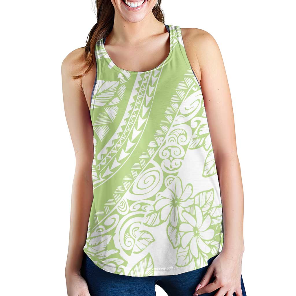 Polynesian Tiare Flower Sage Green Pastel Women Racerback Tank LT14 - Polynesian Pride