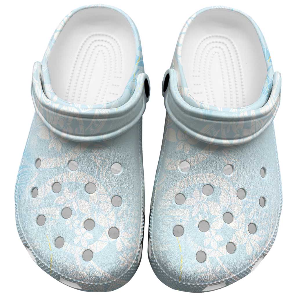 Polynesian Tiare Monstera Baby Blue Clogs Shoes Liquid Style - Polynesian Pride