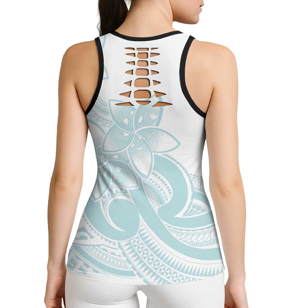 Polynesian Tribal Plumeria Lotu Tamaiti Hollow Tank Top Pastel Cyan LT9 - Polynesian Pride