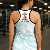 Polynesian Tribal Plumeria Lotu Tamaiti Hollow Tank Top Pastel Cyan LT9 - Polynesian Pride
