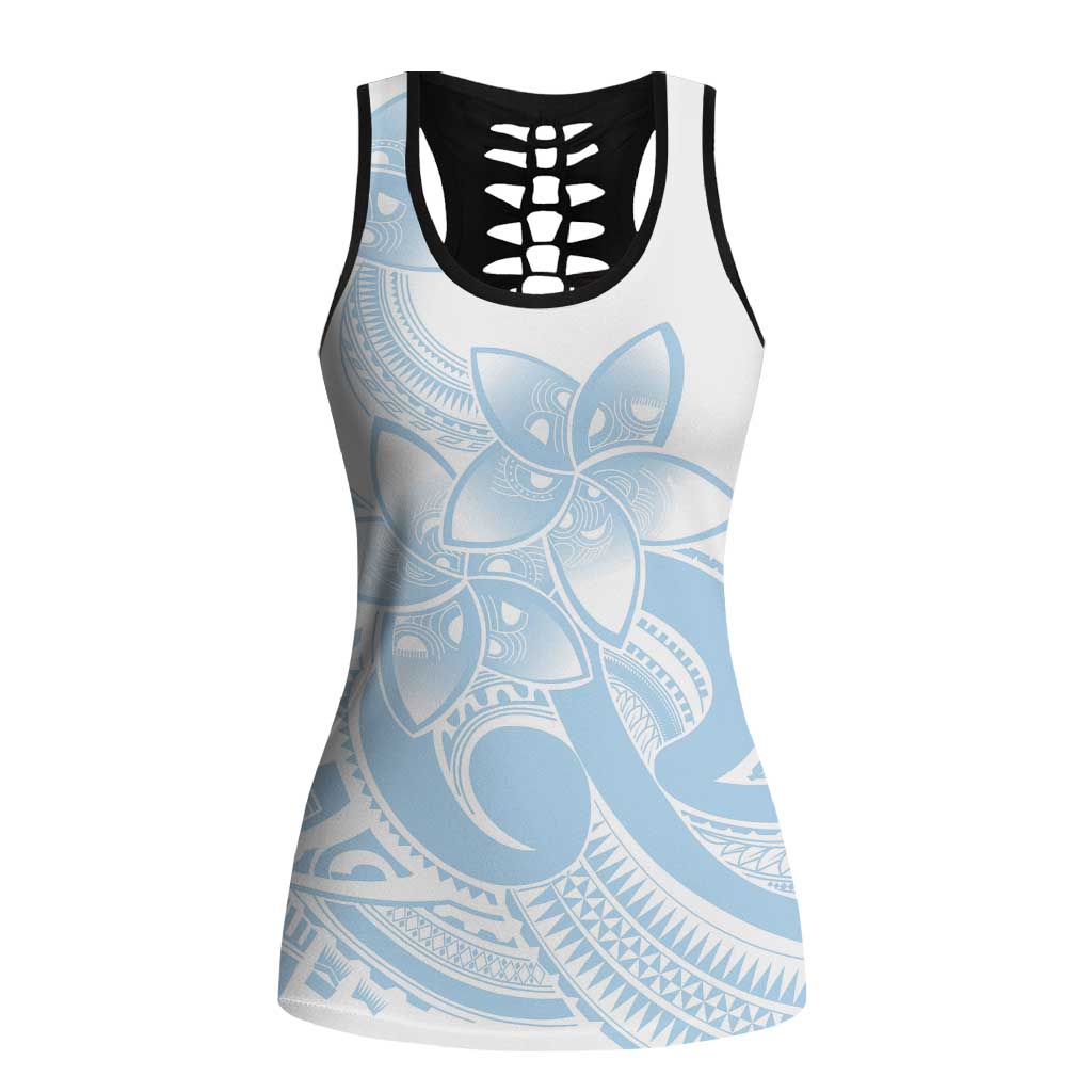 Polynesian Tribal Plumeria Lotu Tamaiti Hollow Tank Top Pastel Sky Blue LT9 Female Blue - Polynesian Pride