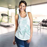 Polynesian Tribal Plumeria Lotu Tamaiti Women Racerback Tank Pastel Cyan - Polynesian Pride