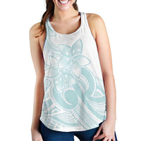Polynesian Tribal Plumeria Lotu Tamaiti Women Racerback Tank Pastel Cyan - Polynesian Pride