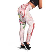 Polynesian Women's Day Wahine Leggings Plumeria Marble Glaze - Pink LT7
