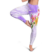 Polynesian Women's Day Wahine Leggings Plumeria Marble Glaze - Purple LT7