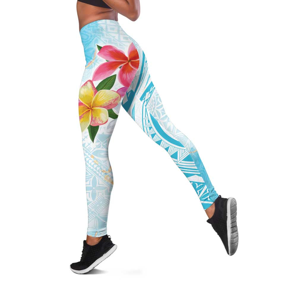 Polynesian Women's Day Wahine Leggings Plumeria Marble Glaze - Turquoise LT7