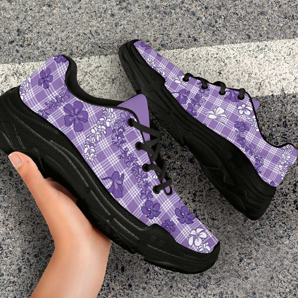 Poni Aloha Hawaii Chunky Sneakers Plumeria Lei With Palaka Motif - Polynesian Pride