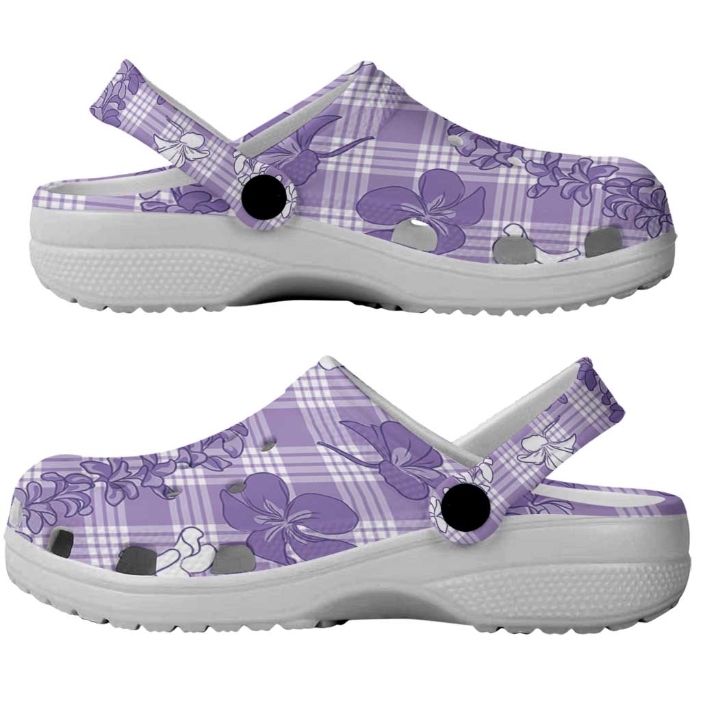 Poni Aloha Hawaii Clogs Shoes Plumeria Lei With Palaka Motif - Polynesian Pride