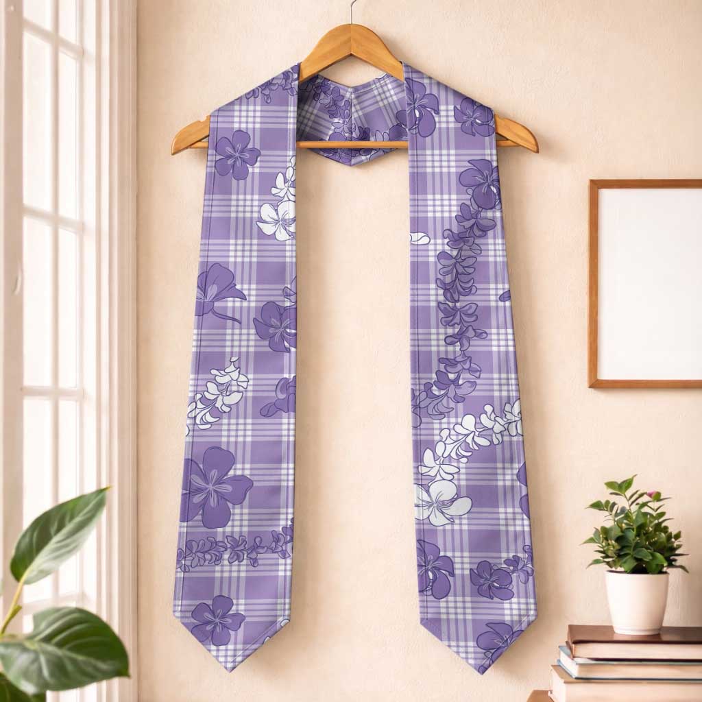 Poni Aloha Hawaii Graduation Stole Plumeria Lei With Palaka Motif LT14 One Size Purple - Polynesian Pride