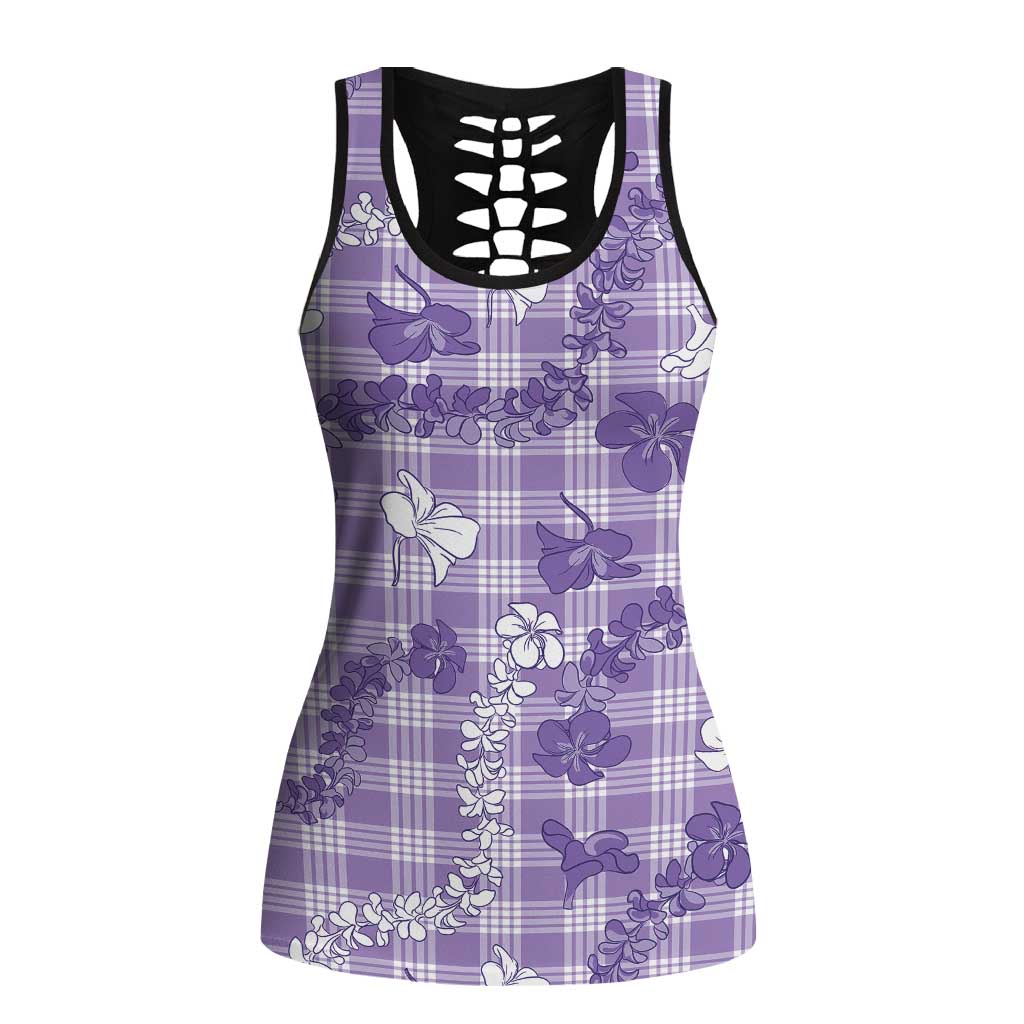 Poni Aloha Hawaii Hollow Tank Top Plumeria Lei With Palaka Motif LT14 Female Purple - Polynesian Pride