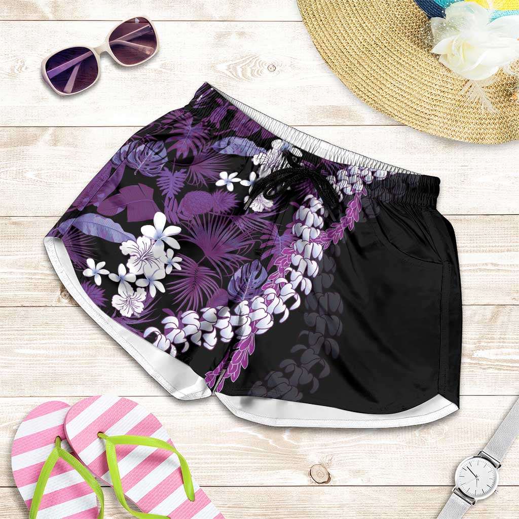 Poni Aloha Hawaii Lei Shorts for Women Tropical Flowers Elegant Vibe LT14 Purple - Polynesian Pride