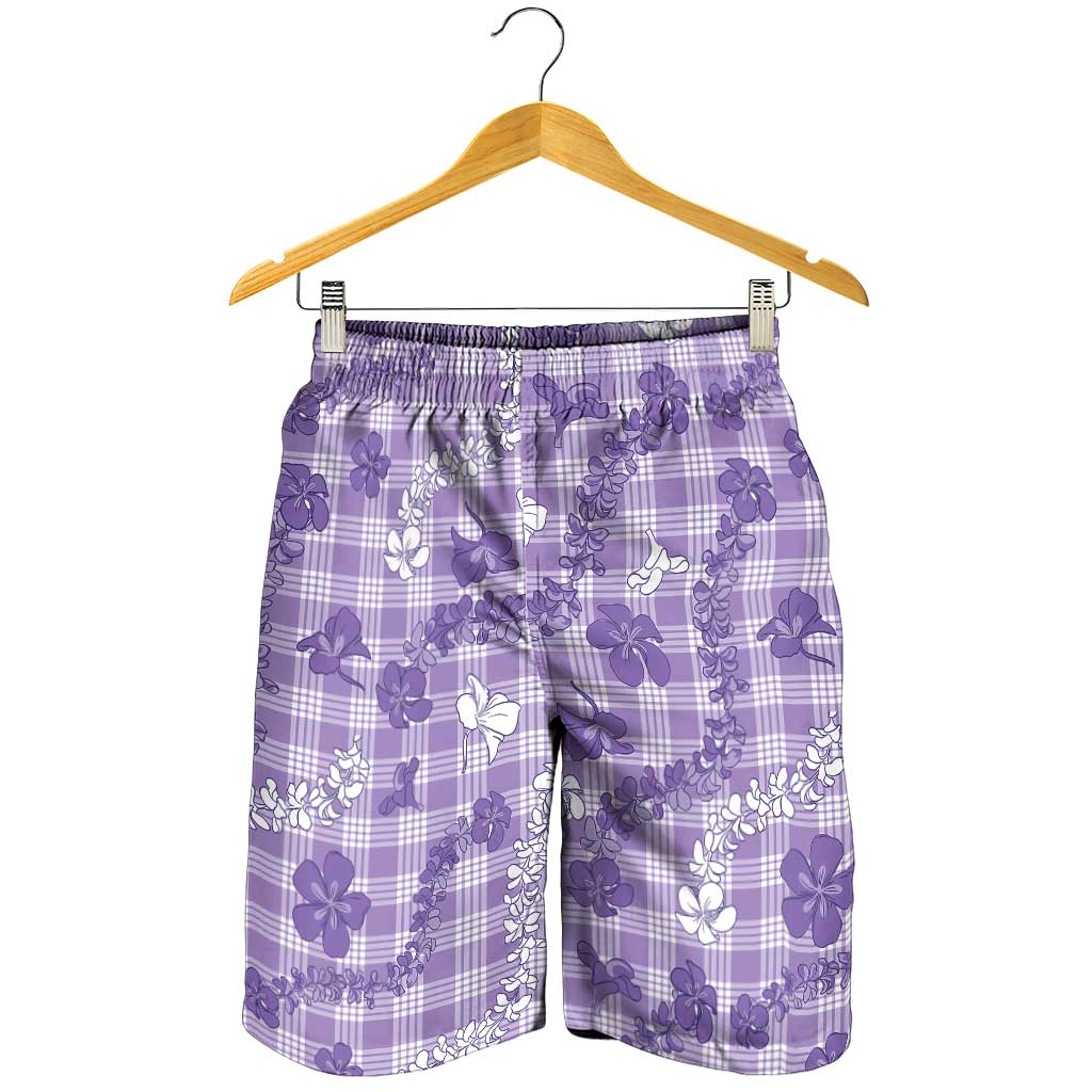 Poni Aloha Hawaii Shorts for Men Plumeria Lei With Palaka Motif LT14 - Polynesian Pride