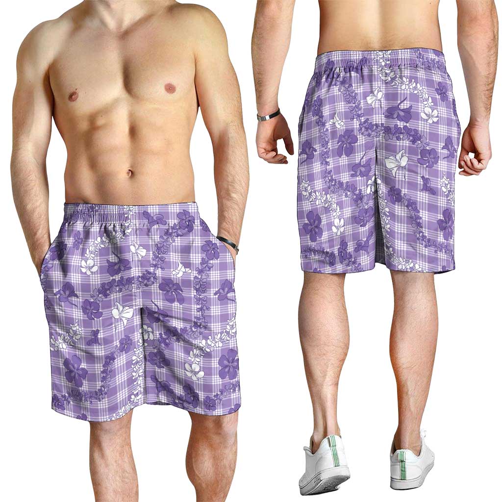 Poni Aloha Hawaii Shorts for Men Plumeria Lei With Palaka Motif LT14 - Polynesian Pride