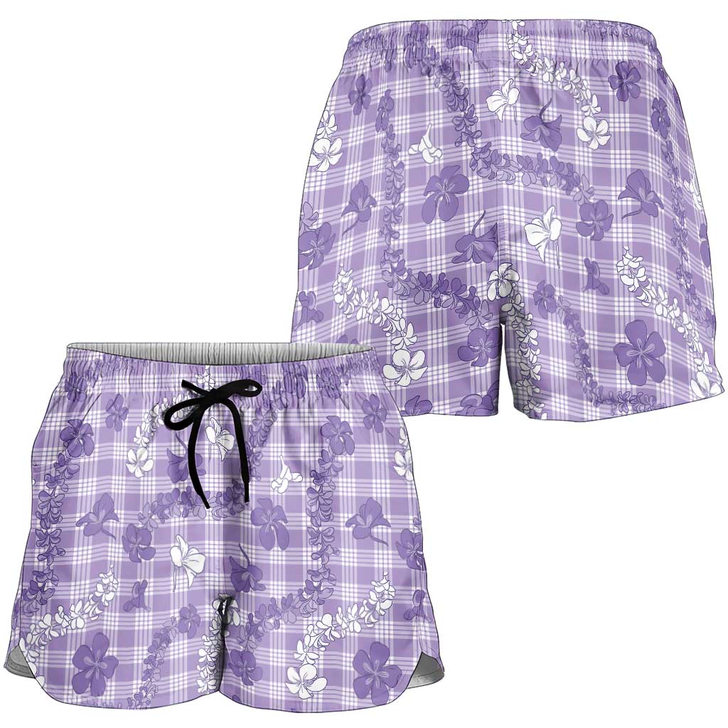 Poni Aloha Hawaii Shorts for Women Plumeria Lei With Palaka Motif - Polynesian Pride