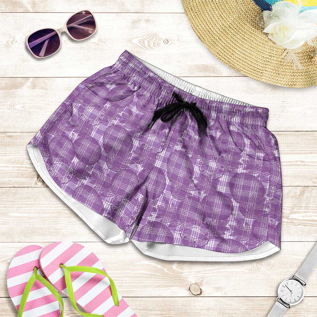 Poni Hawaii Breadfruit Palaka Motifs Shorts for Women LT14 Purple - Polynesian Pride