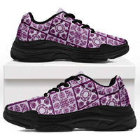 Poni Palaka Quilt Hawaii Chunky Sneakers Hawaiian Tropical Monstera Sea Turtle LT14 Purple - Polynesian Pride