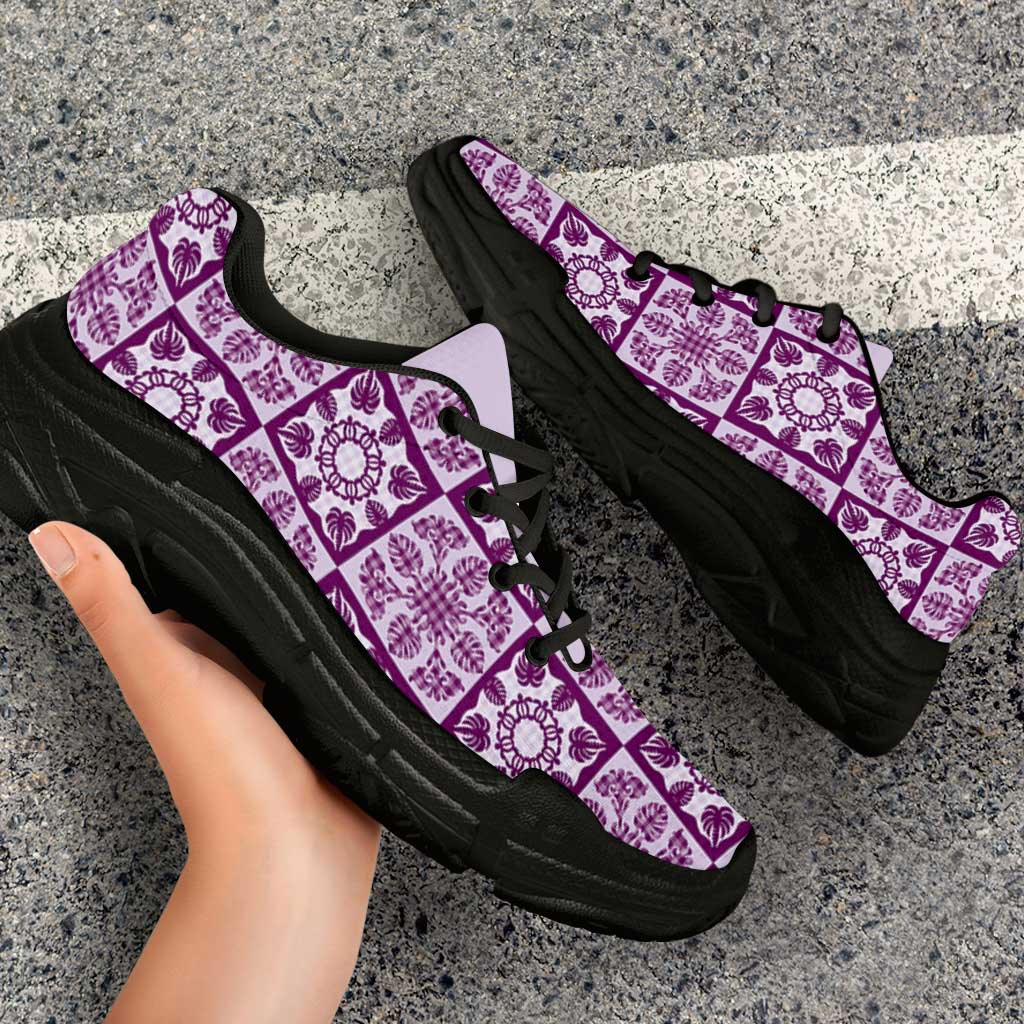 Poni Palaka Quilt Hawaii Chunky Sneakers Hawaiian Tropical Monstera Sea Turtle LT14 - Polynesian Pride