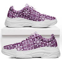 Poni Palaka Quilt Hawaii Chunky Sneakers Hawaiian Tropical Monstera Sea Turtle LT14 Purple - Polynesian Pride