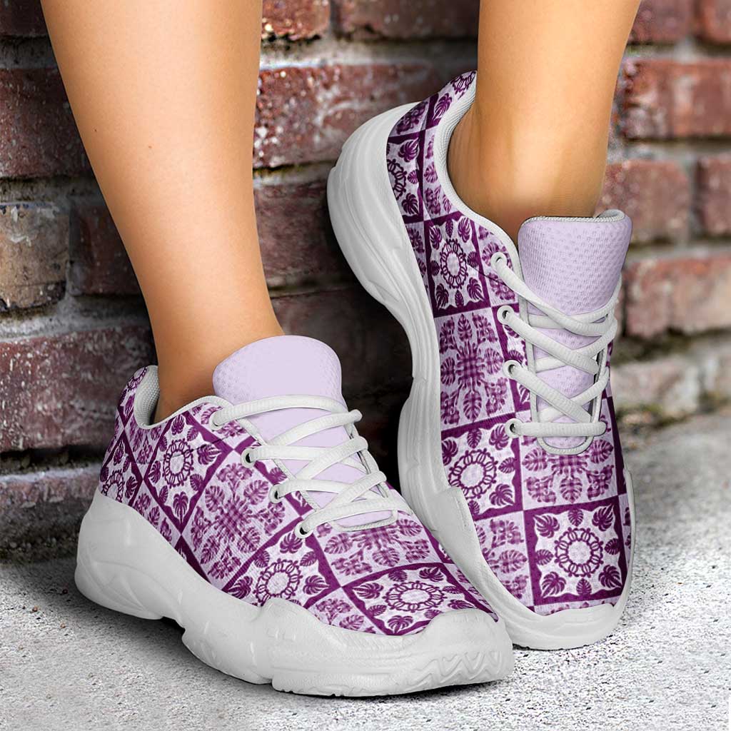 Poni Palaka Quilt Hawaii Chunky Sneakers Hawaiian Tropical Monstera Sea Turtle LT14 - Polynesian Pride