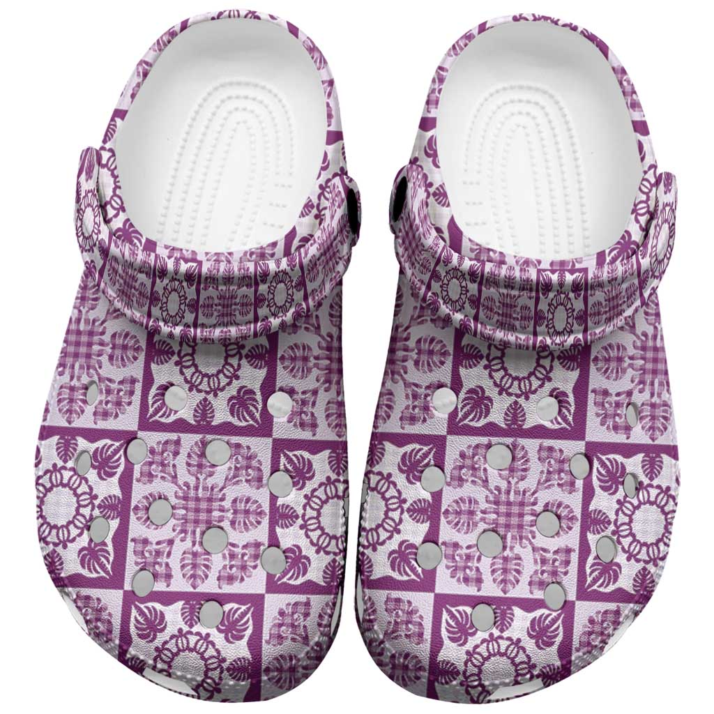 Poni Palaka Quilt Hawaii Clogs Shoes Hawaiian Tropical Monstera Sea Turtle LT14 Purple - Polynesian Pride