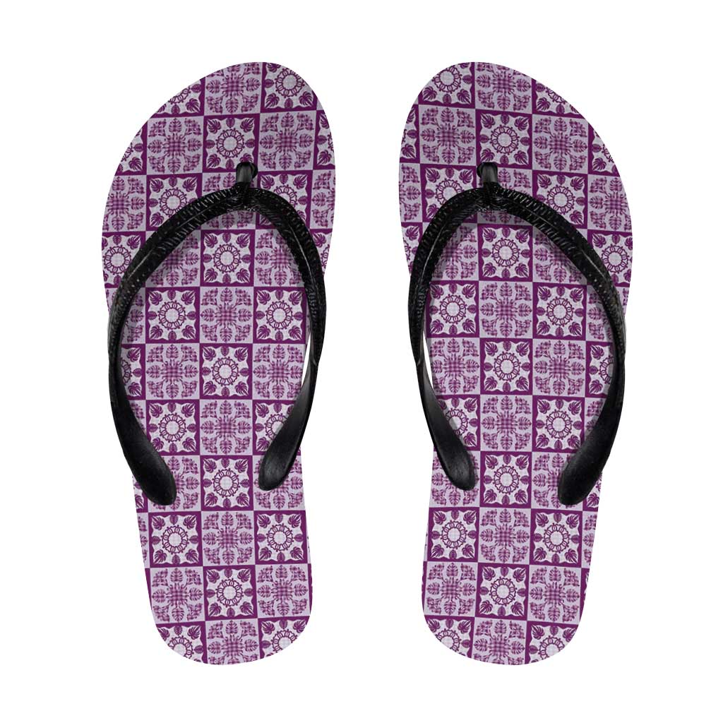 Poni Palaka Quilt Hawaii Flip Flops Hawaiian Tropical Monstera Sea Turtle LT14 Purple - Polynesian Pride