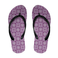 Poni Palaka Quilt Hawaii Flip Flops Hawaiian Tropical Monstera Sea Turtle LT14 Purple - Polynesian Pride