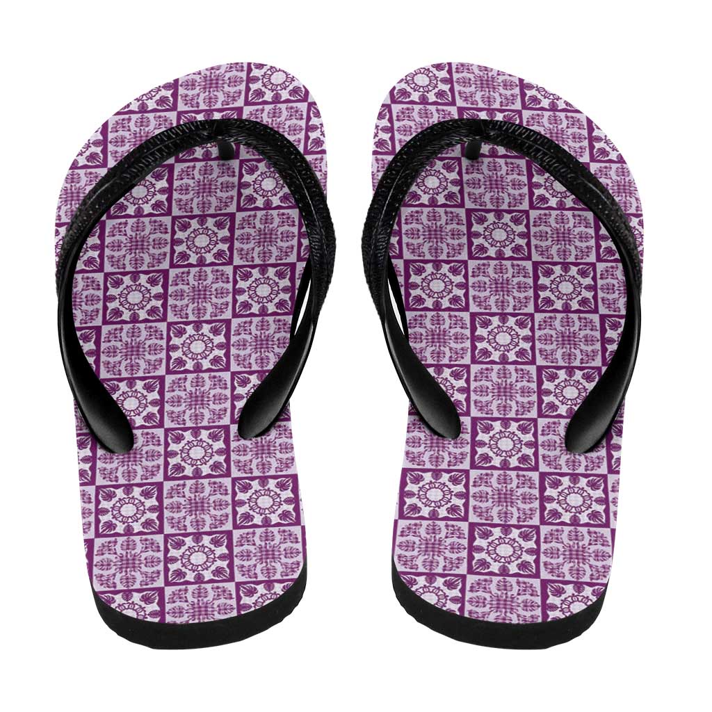 Poni Palaka Quilt Hawaii Flip Flops Hawaiian Tropical Monstera Sea Turtle LT14 - Polynesian Pride