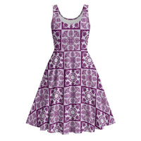 Poni Palaka Quilt Hawaii Midi Dress Hawaiian Tropical Monstera Sea Turtle LT14 Purple - Polynesian Pride