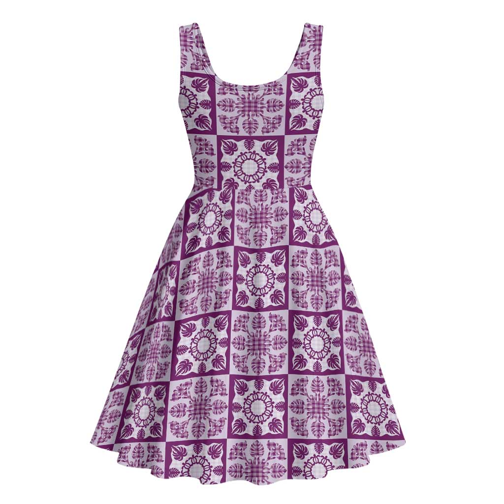 Poni Palaka Quilt Hawaii Midi Dress Hawaiian Tropical Monstera Sea Turtle LT14 - Polynesian Pride