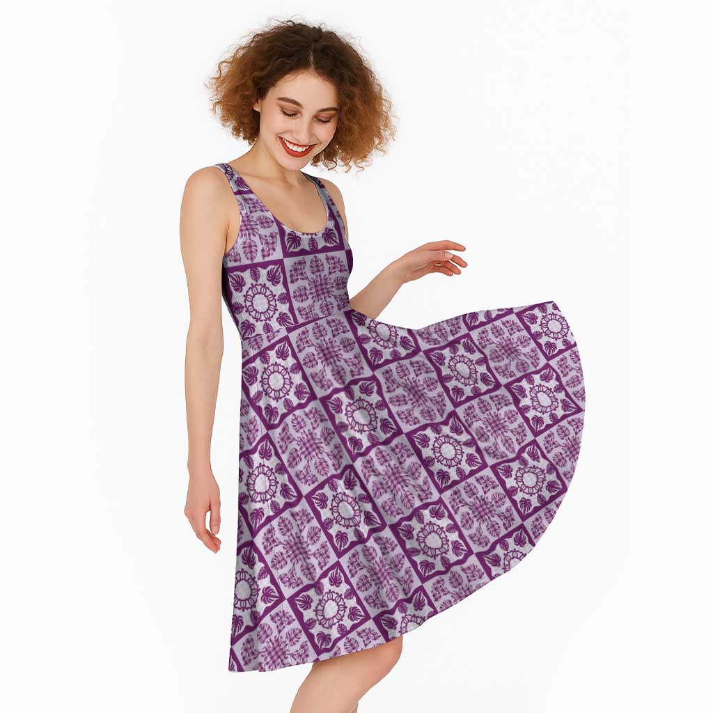 Poni Palaka Quilt Hawaii Midi Dress Hawaiian Tropical Monstera Sea Turtle LT14 - Polynesian Pride