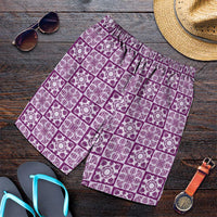 Poni Palaka Quilt Hawaii Shorts for Men Hawaiian Tropical Monstera Sea Turtle LT14 Purple - Polynesian Pride