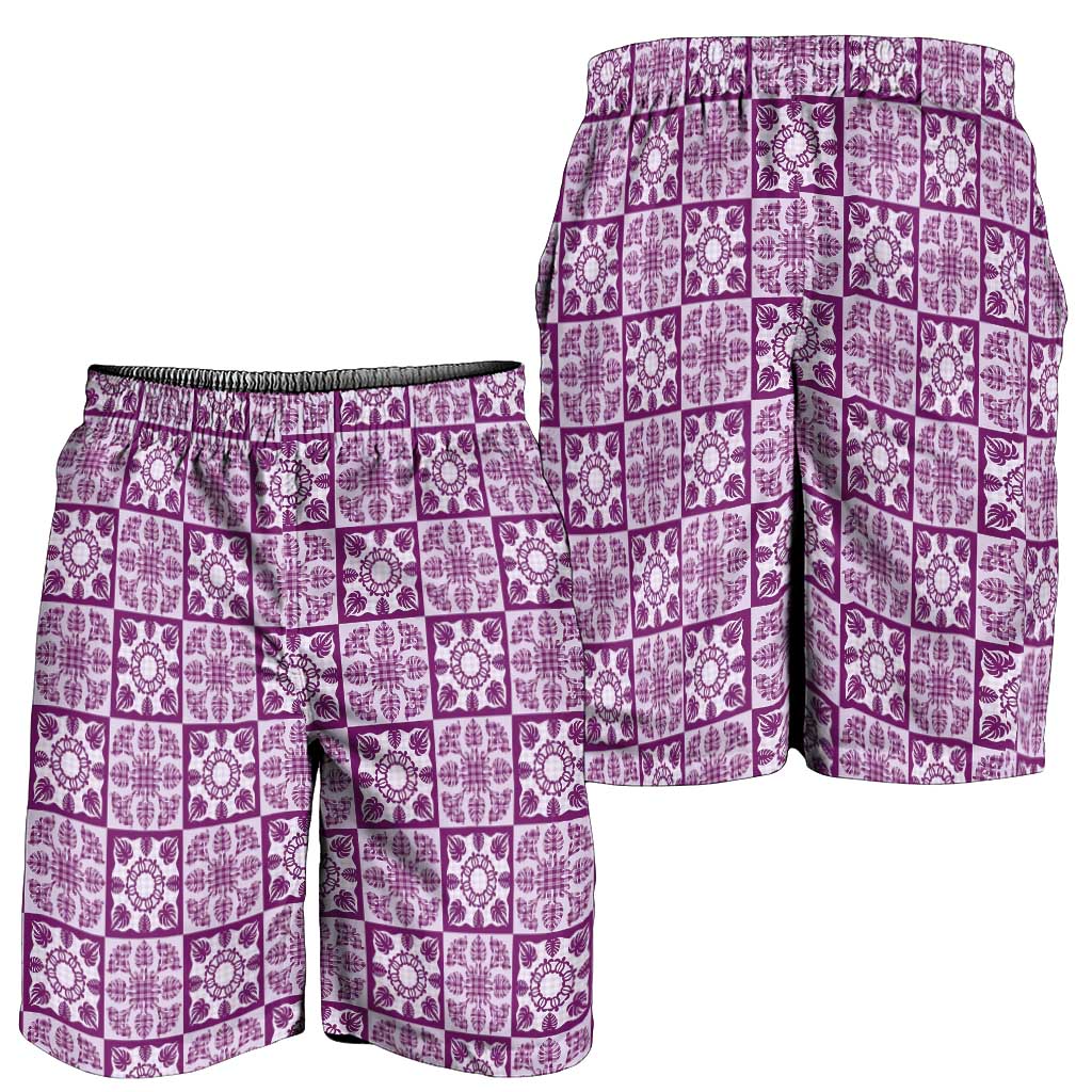 Poni Palaka Quilt Hawaii Shorts for Men Hawaiian Tropical Monstera Sea Turtle LT14 - Polynesian Pride