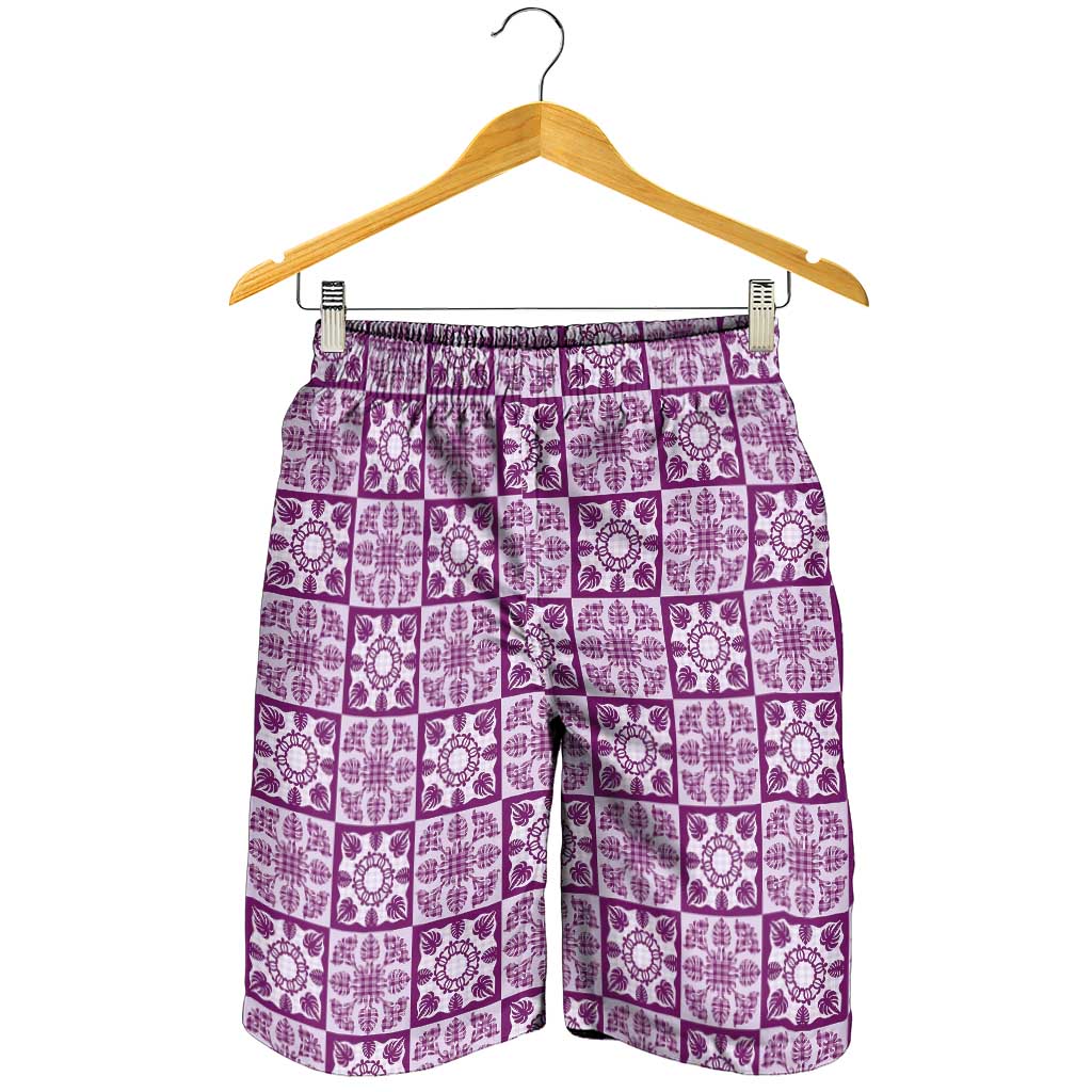 Poni Palaka Quilt Hawaii Shorts for Men Hawaiian Tropical Monstera Sea Turtle LT14 - Polynesian Pride