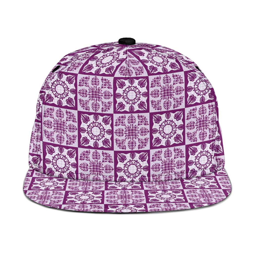Poni Palaka Quilt Hawaii Snapback Cap Hawaiian Tropical Monstera Sea Turtle LT14 One Size Purple - Polynesian Pride