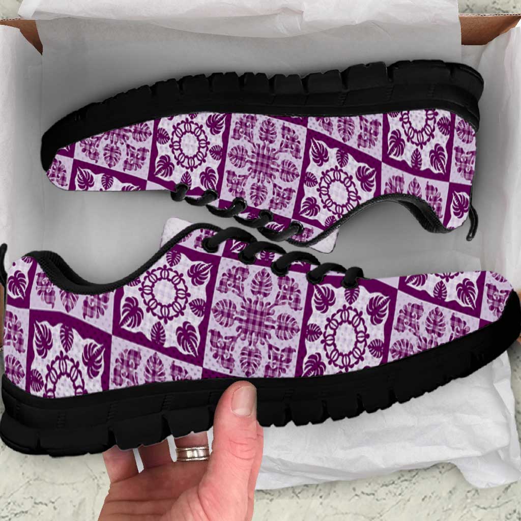 Poni Palaka Quilt Hawaii Sneakers Hawaiian Tropical Monstera Sea Turtle LT14 Purple - Polynesian Pride