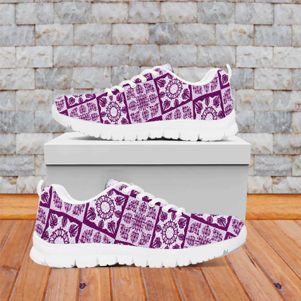 Poni Palaka Quilt Hawaii Sneakers Hawaiian Tropical Monstera Sea Turtle LT14 Purple - Polynesian Pride