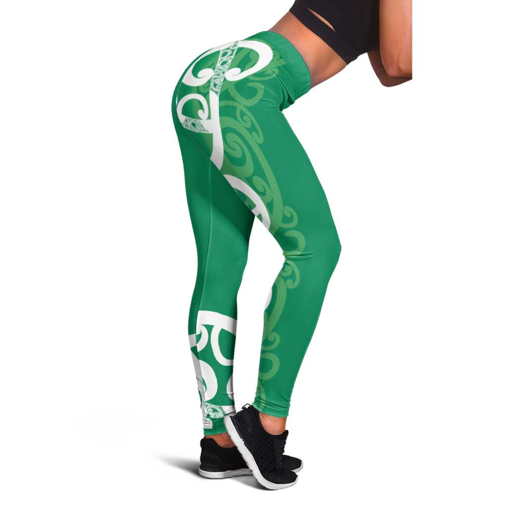 Pounamu Green Maori Leggings Koru Kowhaiwhai LT7 - Polynesian Pride