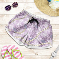 Pua Kalaunu Lei Shorts for Women Palaka Pattern LT01 Purple - Polynesian Pride