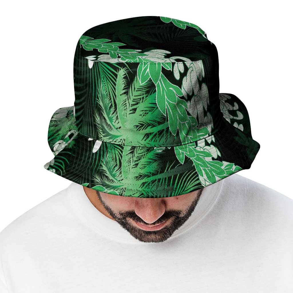 Puakenikeni Maile Lei Bucket Hat Frangipani Green Tropical Leaves LT01 - Polynesian Pride
