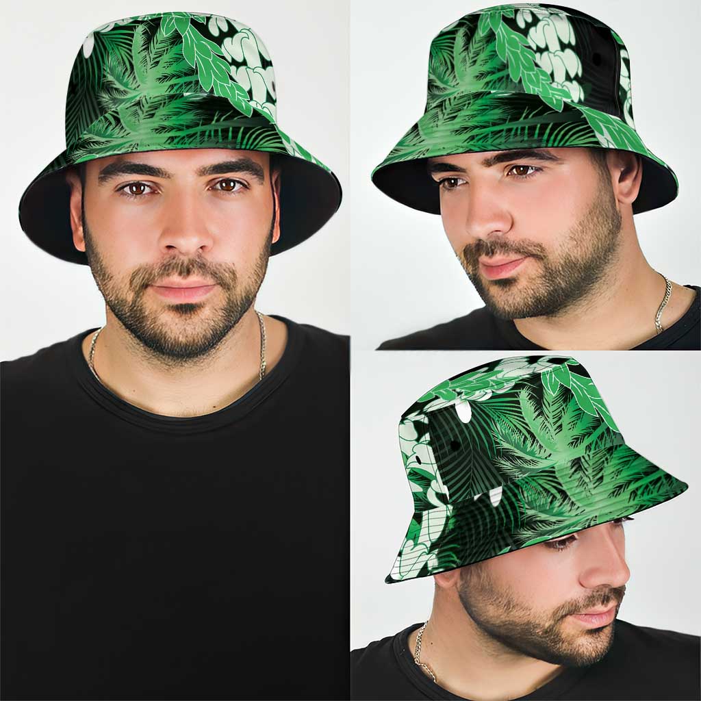 Puakenikeni Maile Lei Bucket Hat Frangipani Green Tropical Leaves LT01 - Polynesian Pride